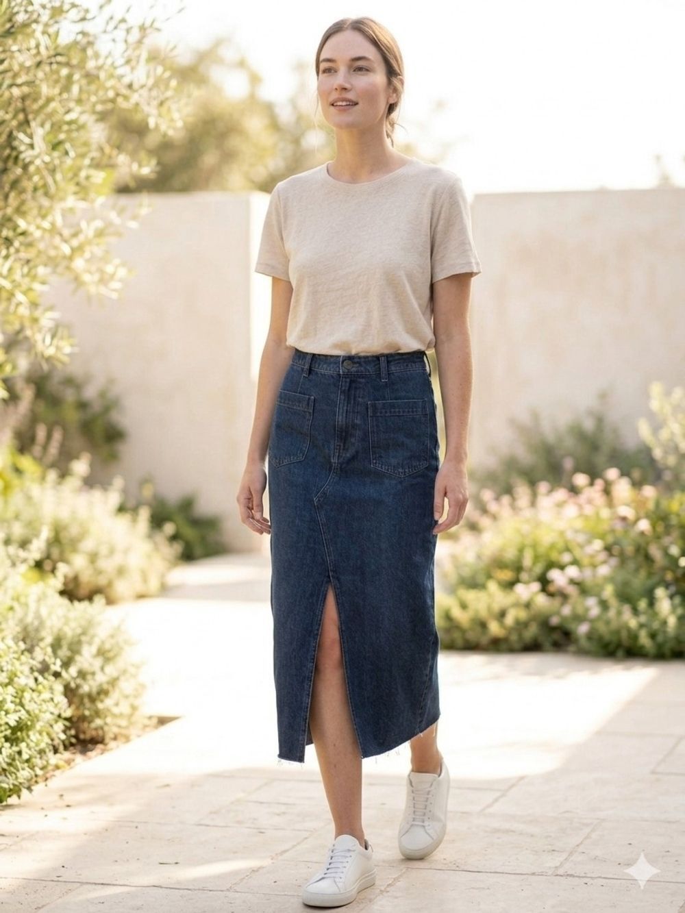 New Size M WhoWoreWhat dark blue wash denim skirt with front slit